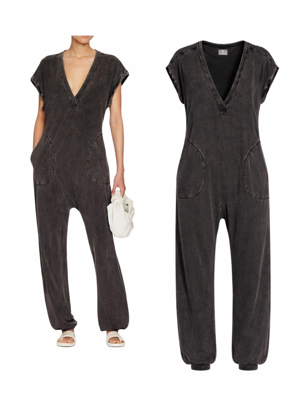 FP Movement Free People Hot Shot V-Neck Onesie romper one piece washed black M